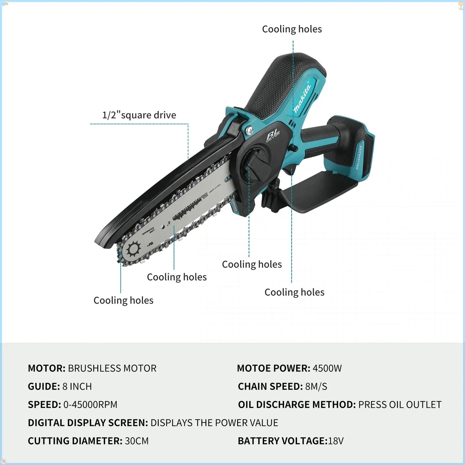 Makita Chain Saw  Electric Saw Handheld Portable Wood Logging Chainsaw Garden Pruning Wood Power Tool