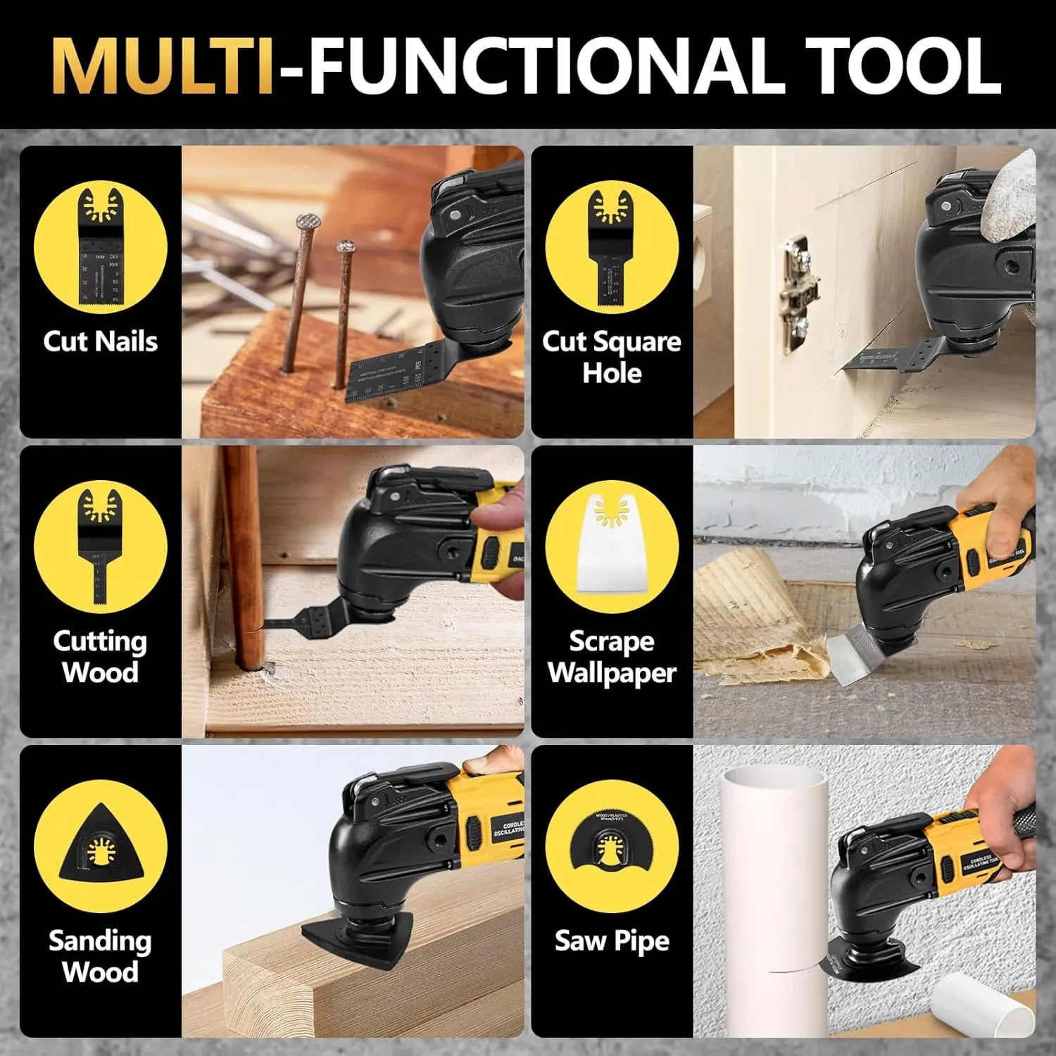 Oscillating Multi Tool Cordless Electric Woodworking Cutting Saw Tool Home Decoration for De-Walt 20V Battery