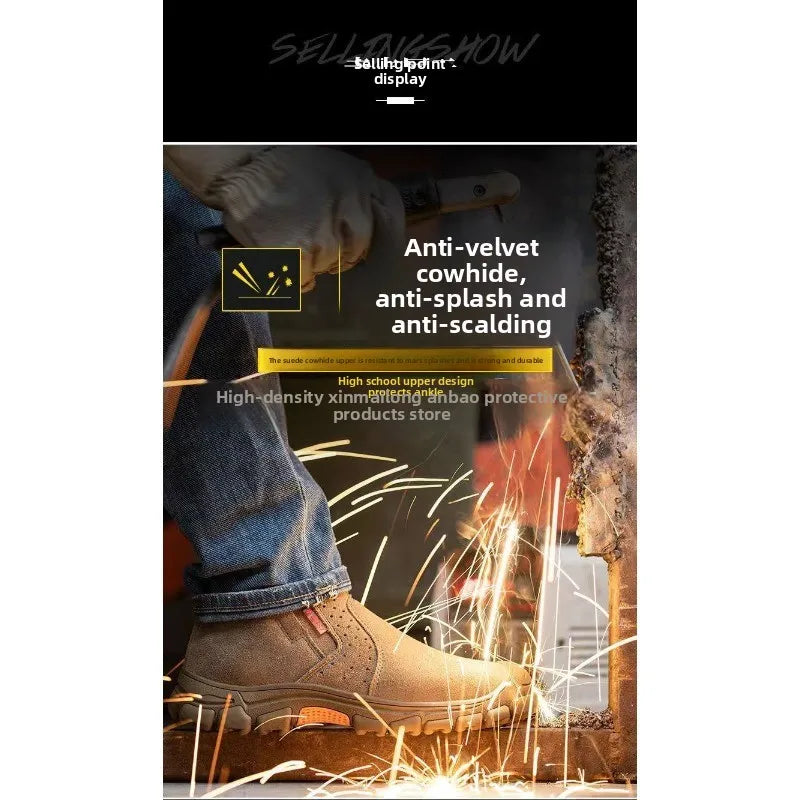Anti Smashing Plastic Steel Toe Insulated Shoes, Breathable Suede Leather, All Season Anti Scalding Welding Shoes
