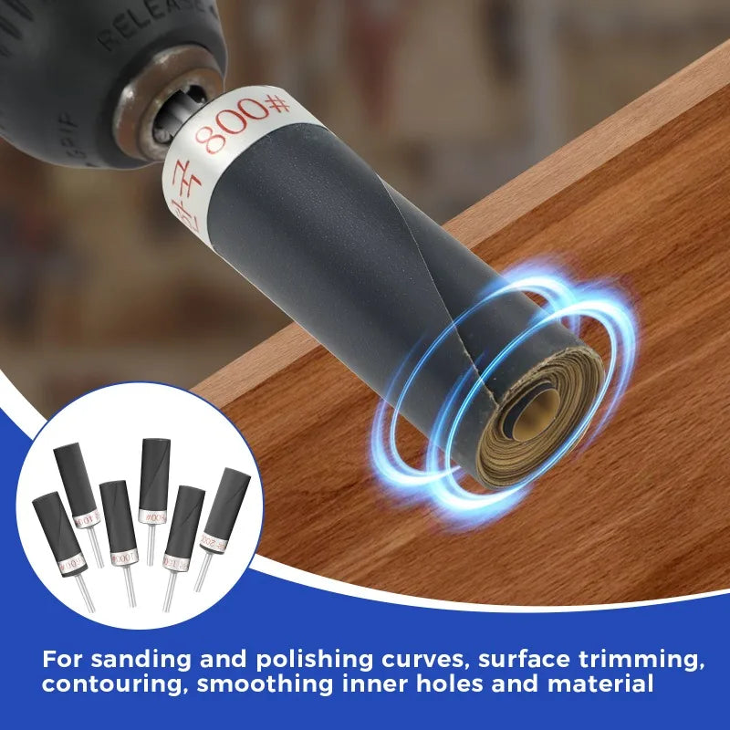 Equipped with 1/8 inch handle sandpaper stick, durable, safe material, 30 PCS sandpaper bar polishing roller sanding head