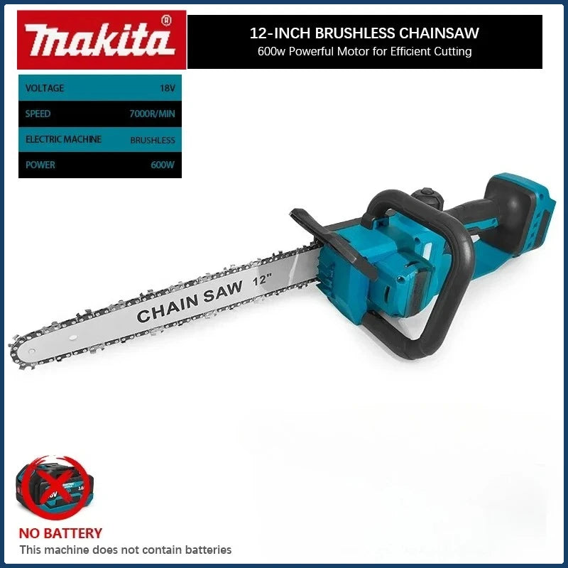 Makita 600W Handheld Brushless Woodworking Chainsaw Power Tool 12-inch Cordless Blue Electric Chainsaw For Makita 18/20V Battery