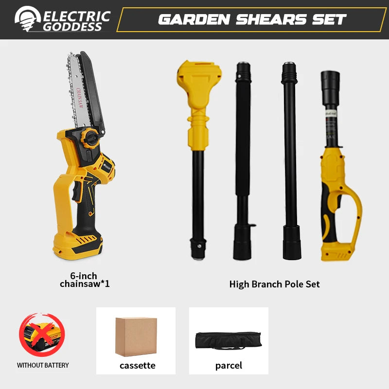Brushless 6 Inch Electric Chainsaw Telescoping Pole Pruner High Branch Saw Garden Tree Pruning Tool For Dewalt 20V Battery Pin