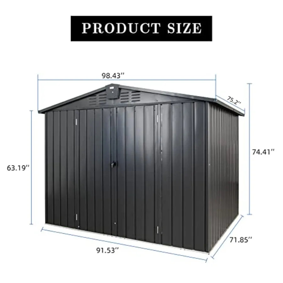 8x6 FT Outdoor Storage Shed Heavy Duty Metal Tool Shed with Double Doors for Backyard Patio Lawn to Store Bikes Lawnmowers Dark