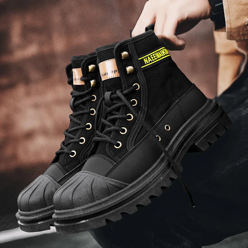 Boots men's high top 2025 summer anti slip and wear-resistant thick soled trendy boots men's workwear versatile