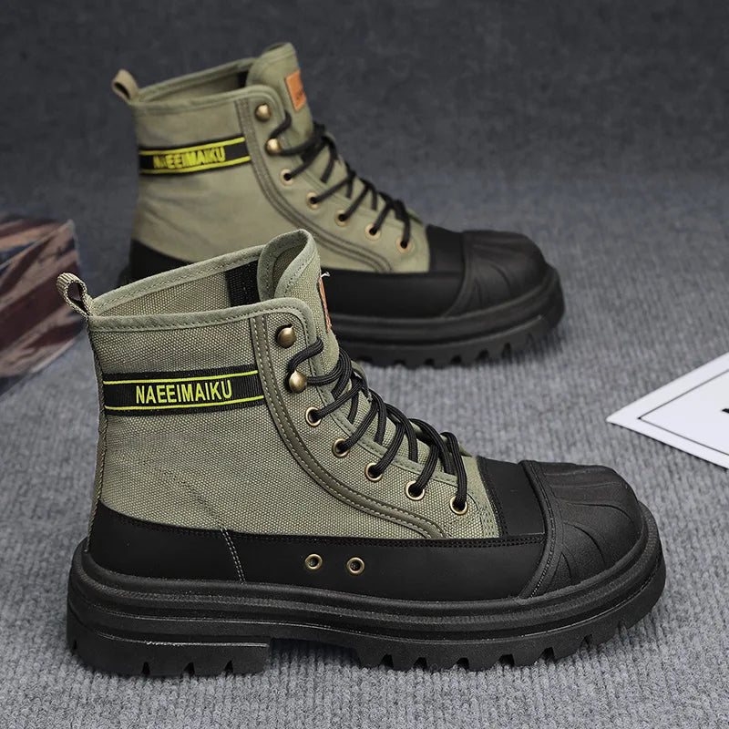 Boots men's high top 2025 summer anti slip and wear-resistant thick soled trendy boots men's workwear versatile
