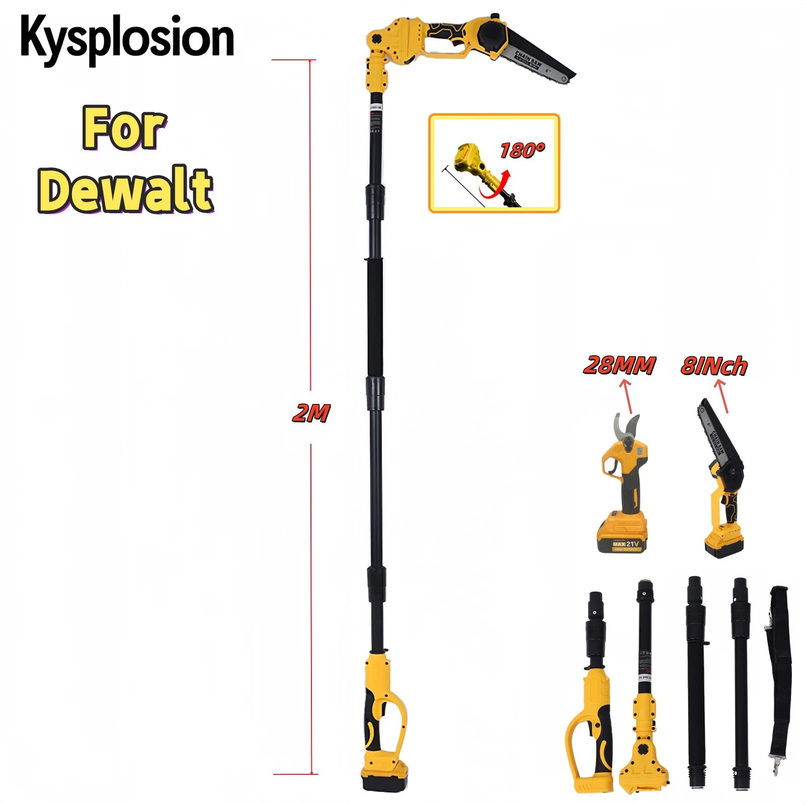 3 IN 1 Brushless Electric 8 Inch Chainsaw 28MM Scissors Telescoping Pole High Garden Pruning Tool For Dewalt 20V Battery