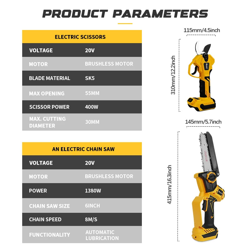 Brushless 6 Inch Electric Chainsaw Telescoping Pole Pruner High Branch Saw Garden Tree Pruning Tool For Dewalt 20V Battery Pin