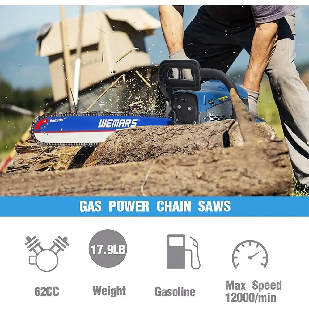 Gas Chainsaws 20 Inch Bar Power Chain Saws, Gas Powered Chainsaw 2 Stroke Handed Petrol Gasoline Chain Saw for Cutting Wood Outd