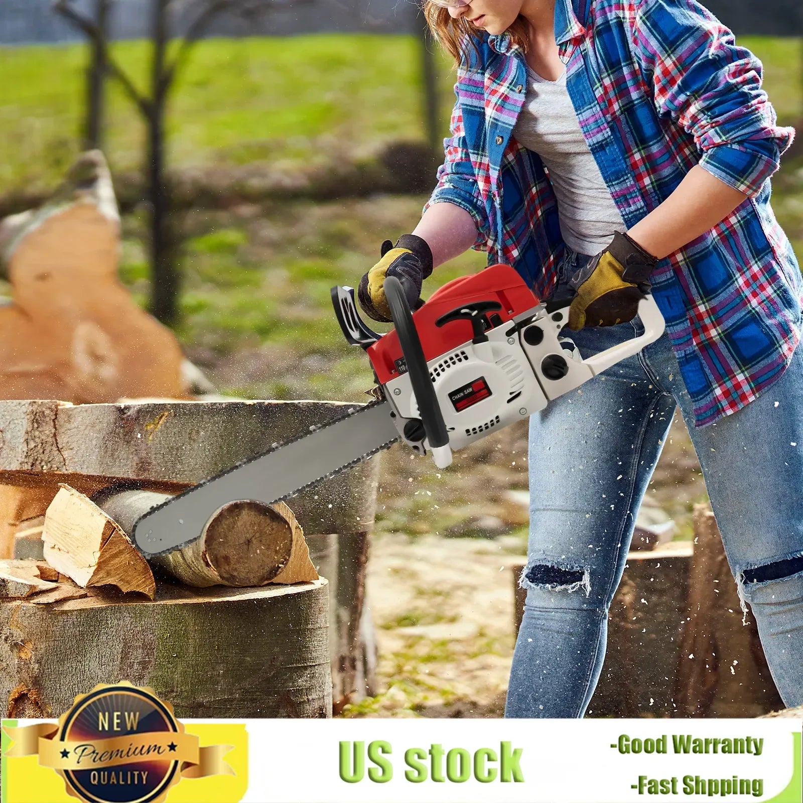 20inch Professional Air-Cooled Gasoline Chainsaw 52CC with Tool Bag，7500rpm Gas-Powered Chainsaw for Heavy-Duty Wood Cutting