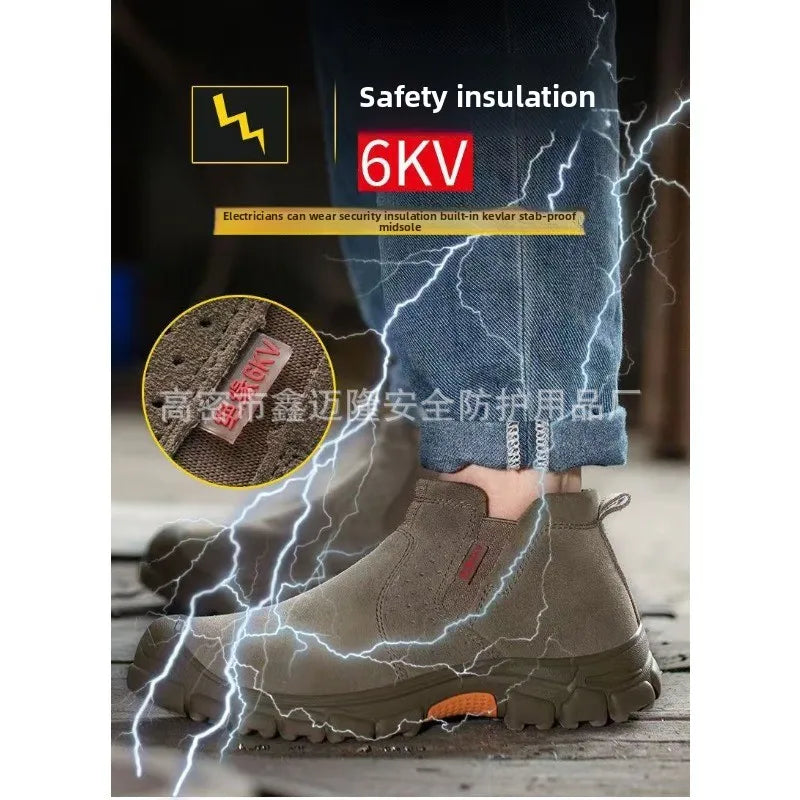 Anti Smashing Plastic Steel Toe Insulated Shoes, Breathable Suede Leather, All Season Anti Scalding Welding Shoes