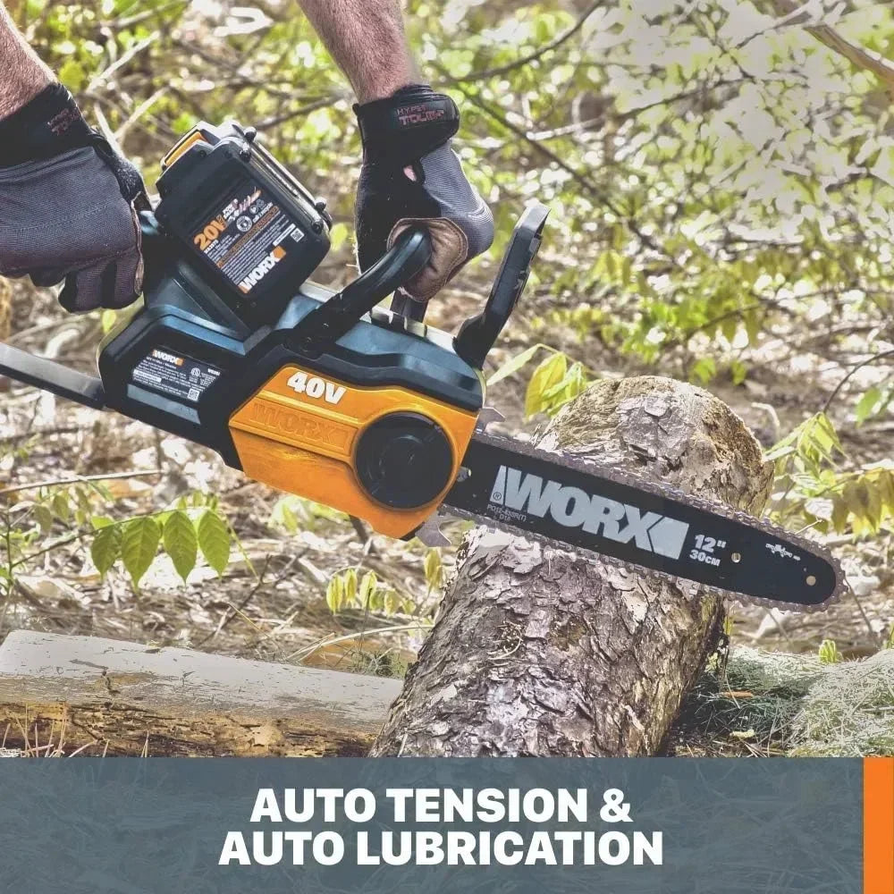 A 40V 12" Cordless Chainsaw Power Share with Auto-Tension - WG381 (Batteries & Charger Included) electric saw power tools