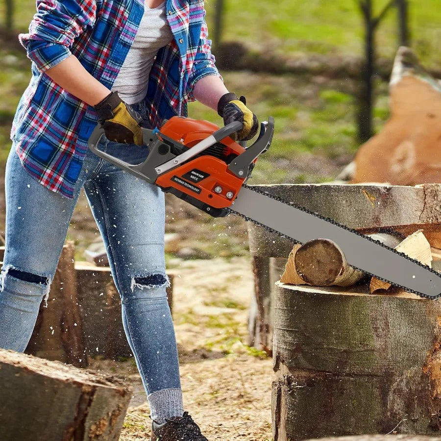 60CC Gasoline Chainsaw 22 Inch Gas Powered Chainsaw for Cutting Wood with 2.8KW Power Lightweight Cordless Chain Saw Set in Sil