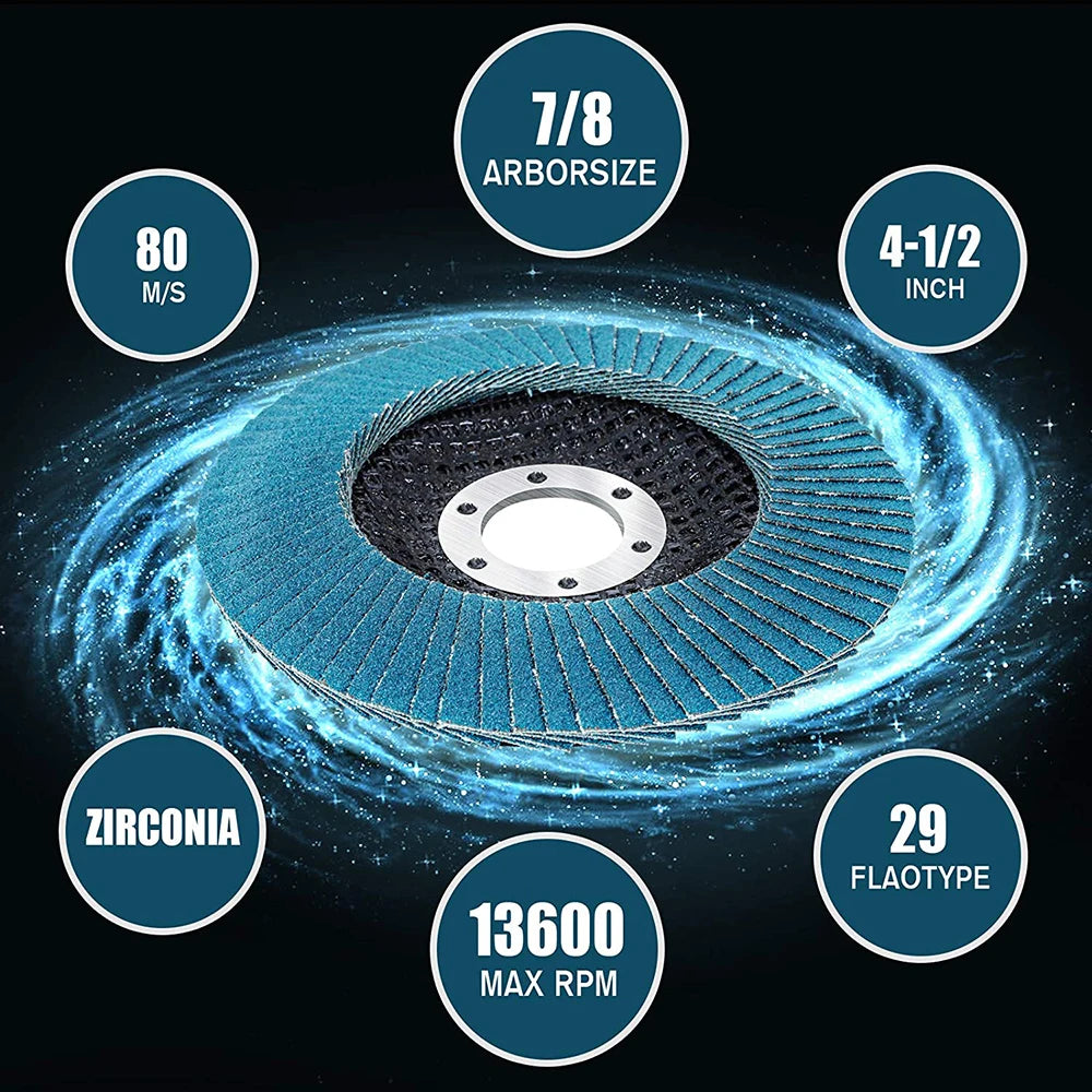 5pcs 115mm Flap Discs 4.5" Sanding Discs Zirconia Grinding Wheelsfor Angle Grinder Wood Metal Abrasive Tool 40/60/80/120 Grit