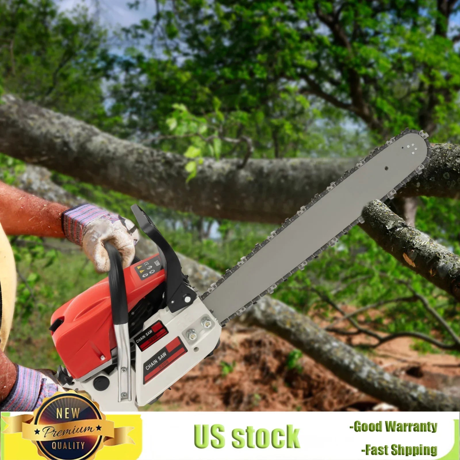 20inch Professional Air-Cooled Gasoline Chainsaw 52CC with Tool Bag，7500rpm Gas-Powered Chainsaw for Heavy-Duty Wood Cutting