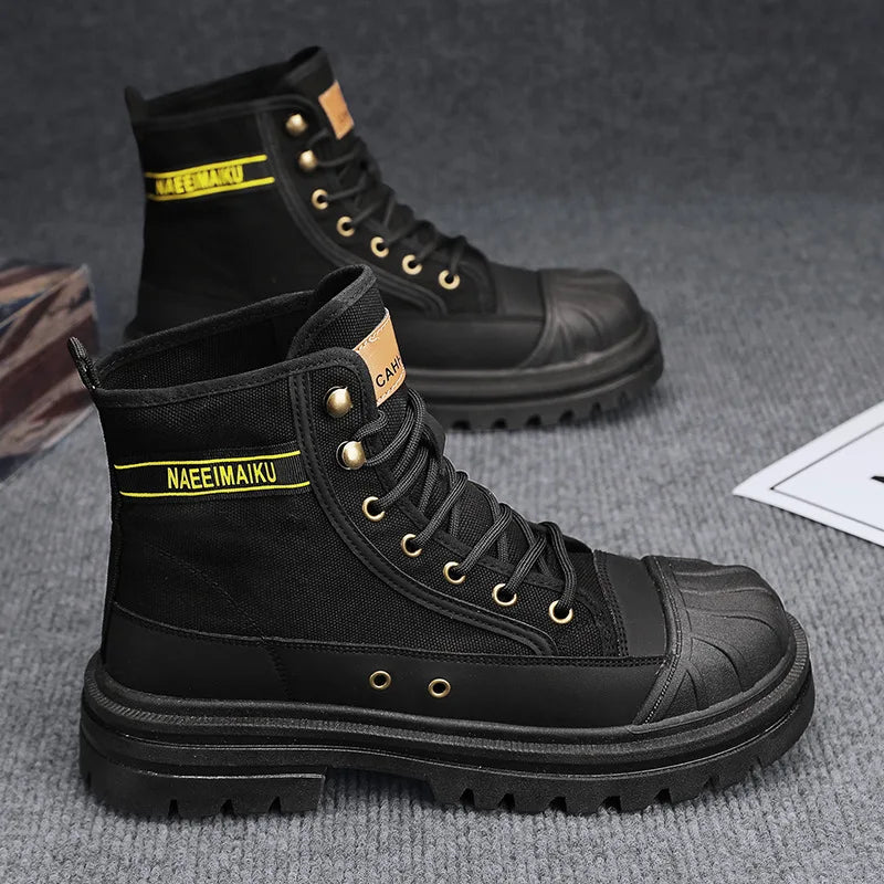 Boots men's high top 2025 summer anti slip and wear-resistant thick soled trendy boots men's workwear versatile