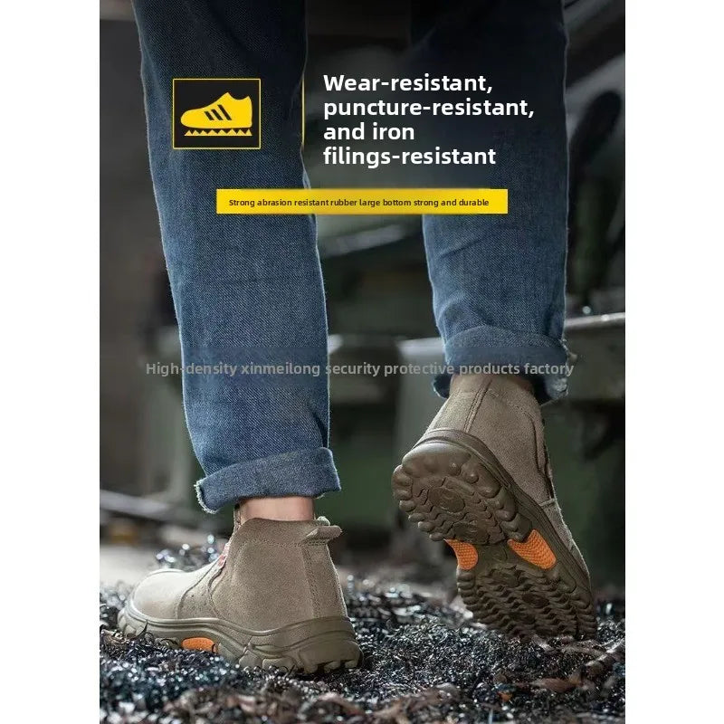 Anti Smashing Plastic Steel Toe Insulated Shoes, Breathable Suede Leather, All Season Anti Scalding Welding Shoes