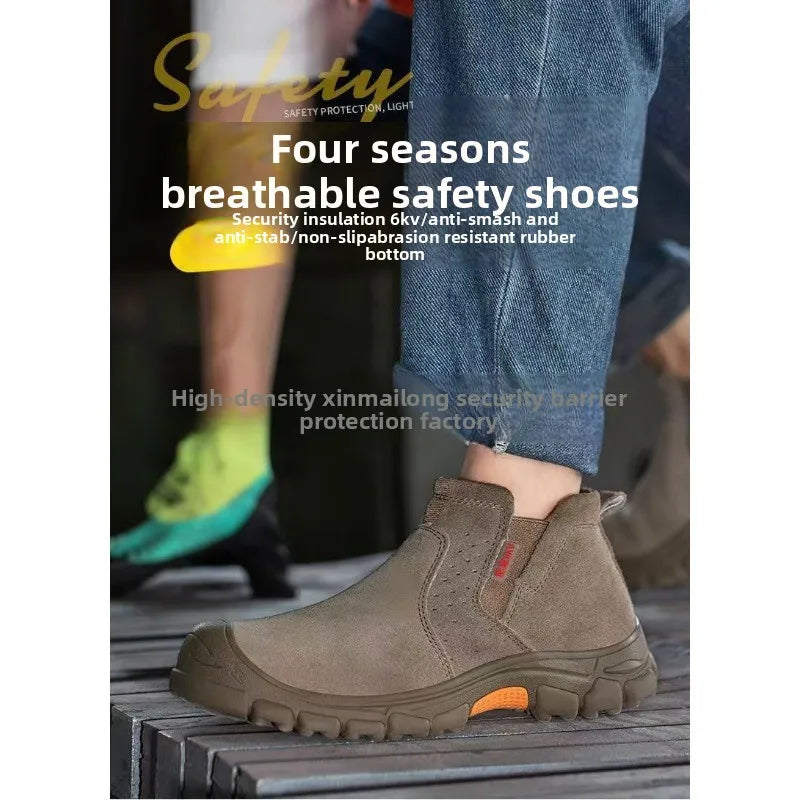 Anti Smashing Plastic Steel Toe Insulated Shoes, Breathable Suede Leather, All Season Anti Scalding Welding Shoes