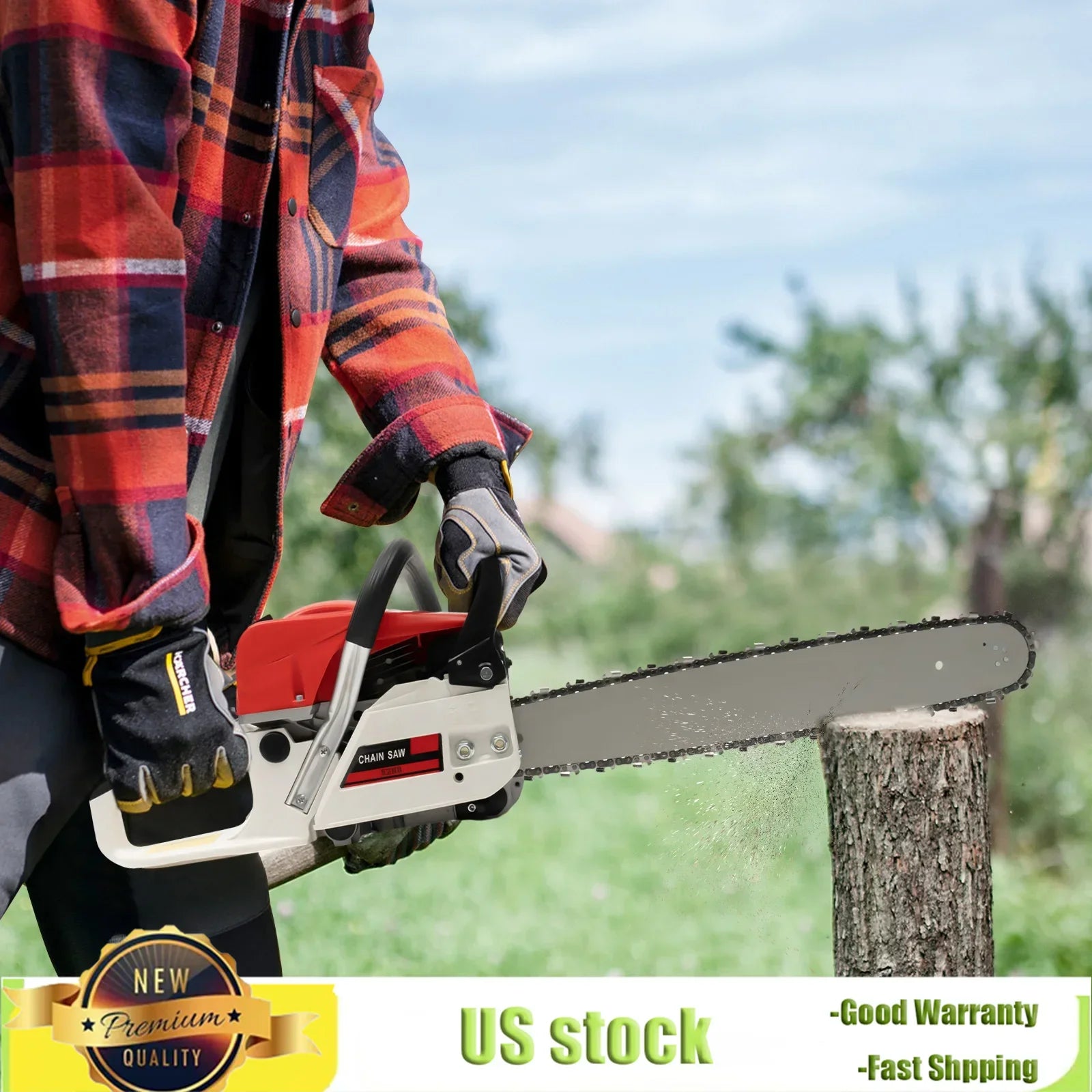 20inch Professional Air-Cooled Gasoline Chainsaw 52CC with Tool Bag，7500rpm Gas-Powered Chainsaw for Heavy-Duty Wood Cutting