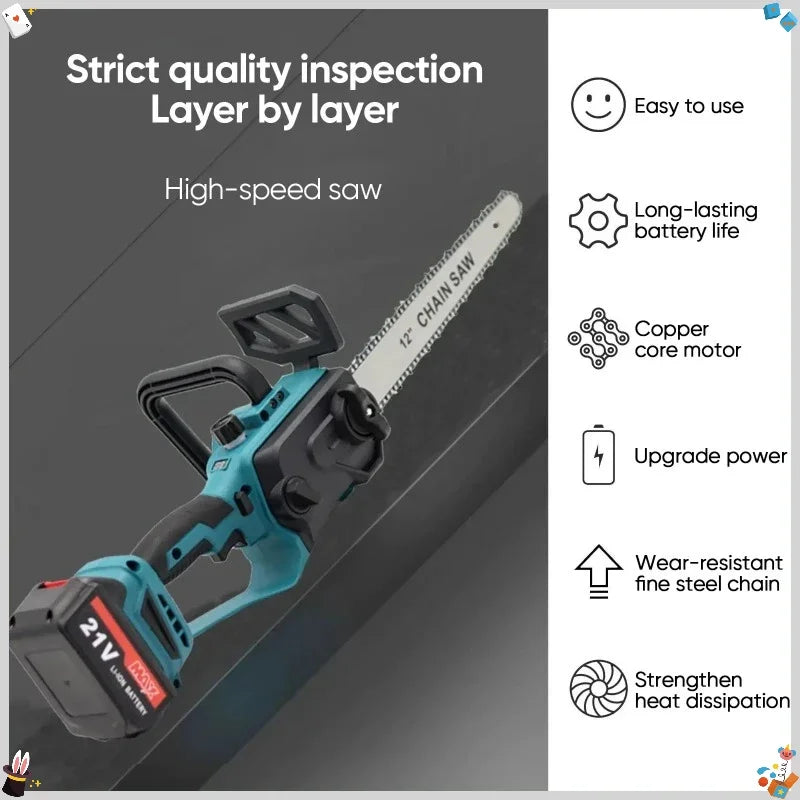Makita 600W Handheld Brushless Woodworking Chainsaw Power Tool 12-inch Cordless Blue Electric Chainsaw For Makita 18/20V Battery