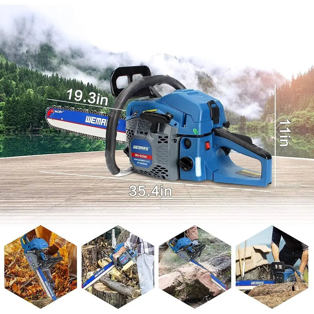 Gas Chainsaws 20 Inch Bar Power Chain Saws, Gas Powered Chainsaw 2 Stroke Handed Petrol Gasoline Chain Saw for Cutting Wood Outd
