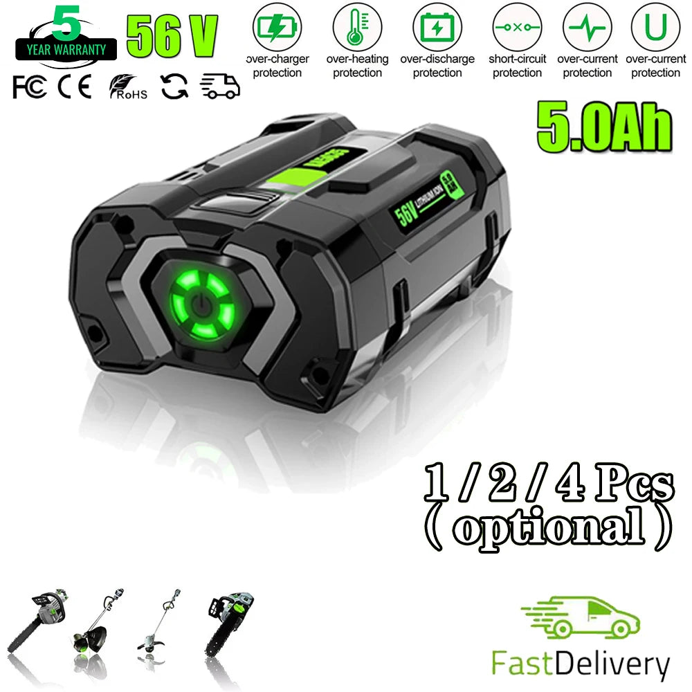 1~4Pcs 5.0/9.0Ah BA5600T Replace for EGO 56V Li-on Battery Pin Compatible with Power Tools (Lawn Mower Leaf Blower Chainsaw)
