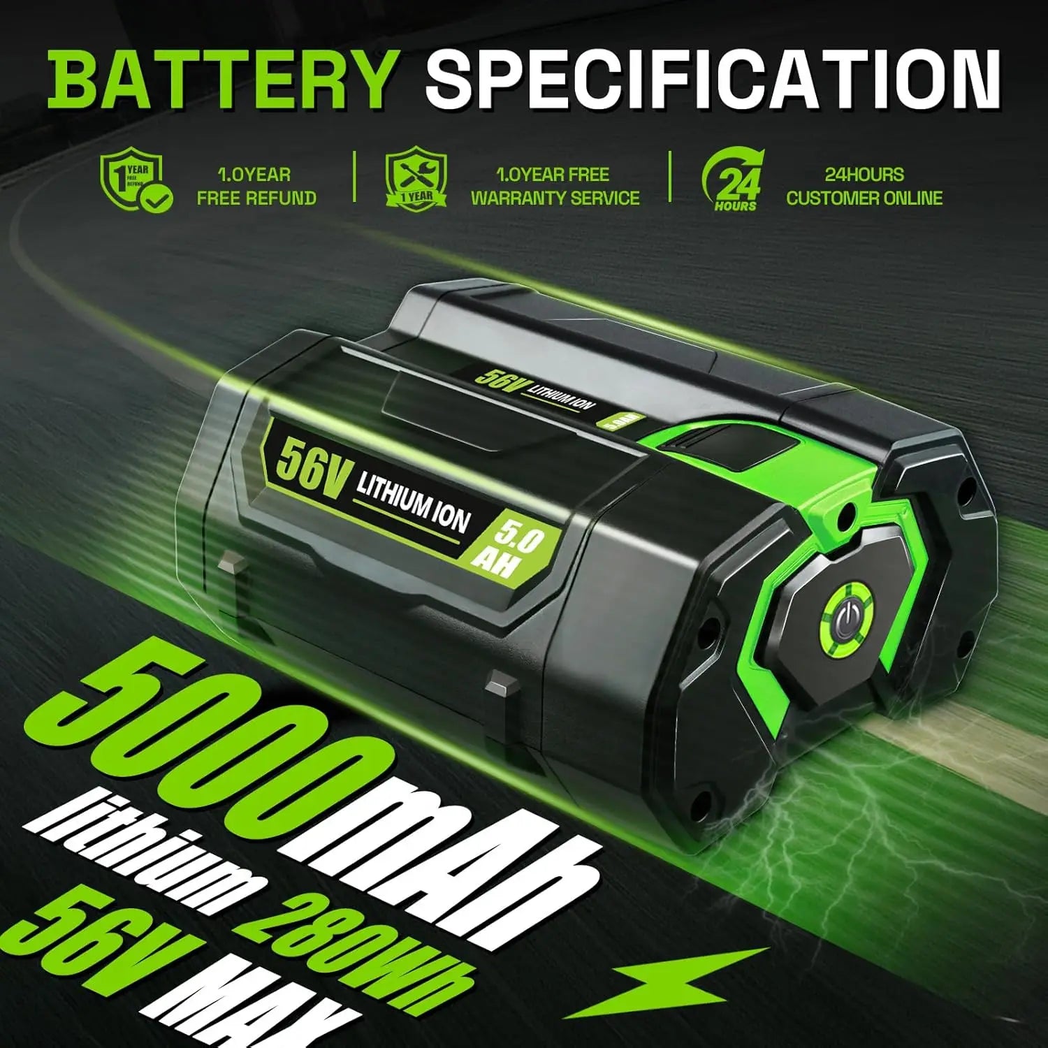1~4Pcs 5.0/9.0Ah BA5600T Replace for EGO 56V Li-on Battery Pin Compatible with Power Tools (Lawn Mower Leaf Blower Chainsaw)