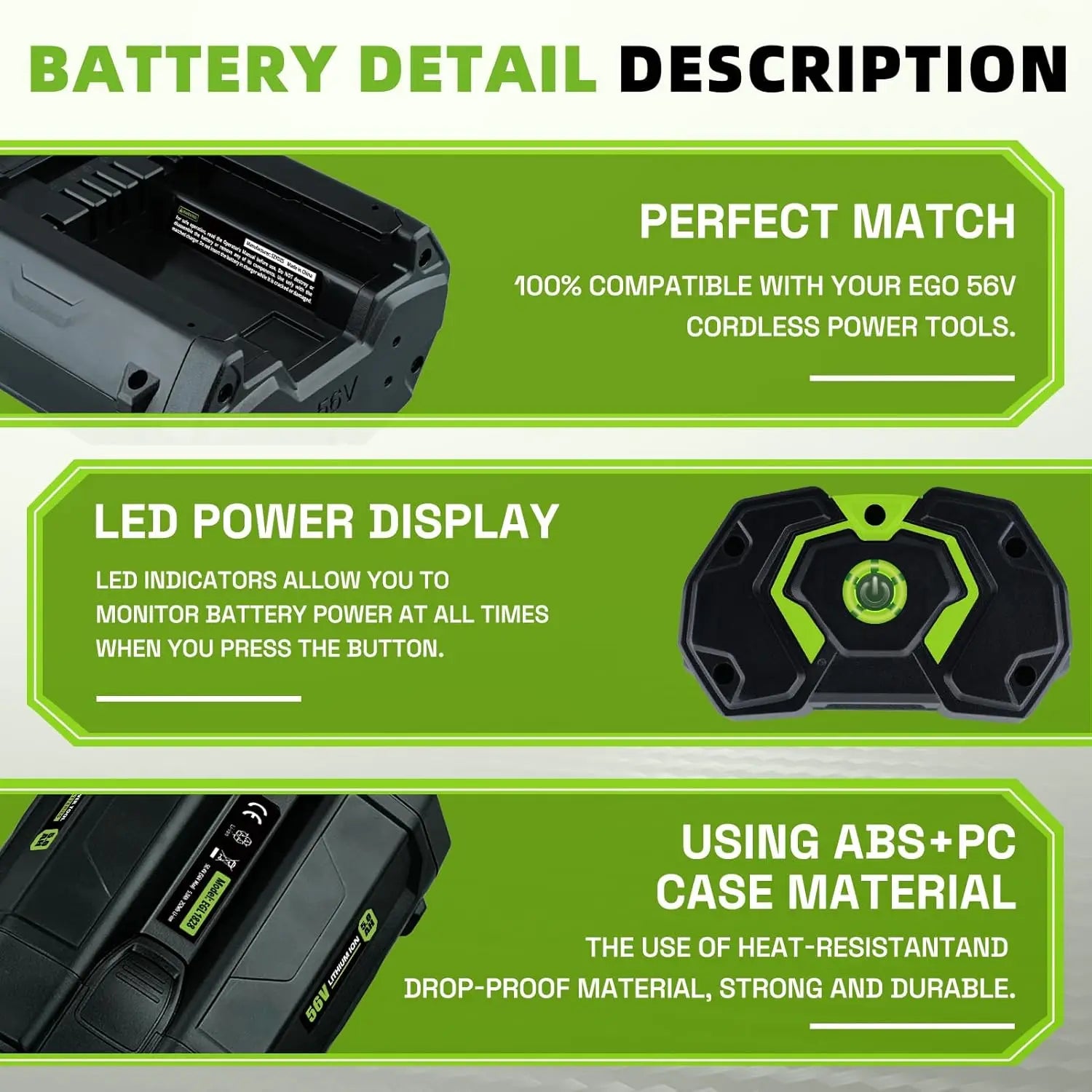 1~4Pcs 5.0/9.0Ah BA5600T Replace for EGO 56V Li-on Battery Pin Compatible with Power Tools (Lawn Mower Leaf Blower Chainsaw)