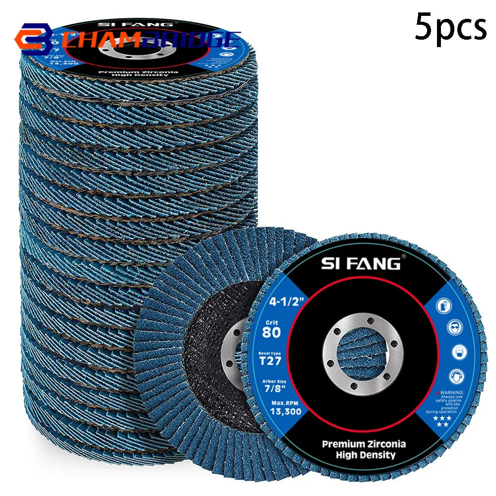 5pcs 115mm Flap Discs 4.5" Sanding Discs Zirconia Grinding Wheelsfor Angle Grinder Wood Metal Abrasive Tool 40/60/80/120 Grit
