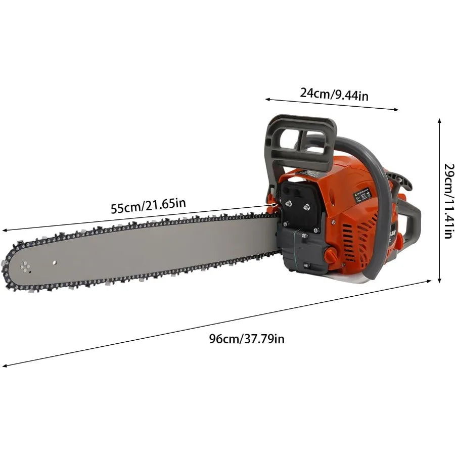 60CC Gasoline Chainsaw 22 Inch Gas Powered Chainsaw for Cutting Wood with 2.8KW Power Lightweight Cordless Chain Saw Set in Sil