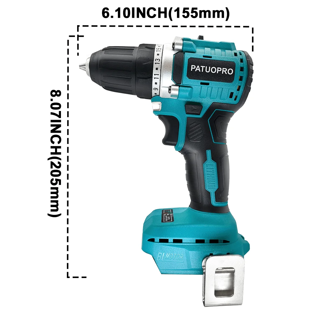 10mm Cordless Brushless Drill Electric Hand Drill Screwdriver 2 Speed 23 Torque Setting fit Makita 18v Battery (No Battery)