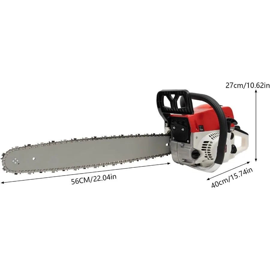 22Inch Gas Chainsaw 2-Stroke 52CC 2KW Engine Handheld Air-cooled Pull Start Petrol Saw for Wood Cutting Garden Pruning Forest L