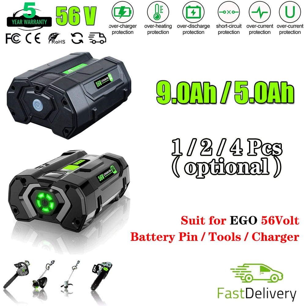 1~4Pcs 5.0/9.0Ah BA5600T Replace for EGO 56V Li-on Battery Pin Compatible with Power Tools (Lawn Mower Leaf Blower Chainsaw)