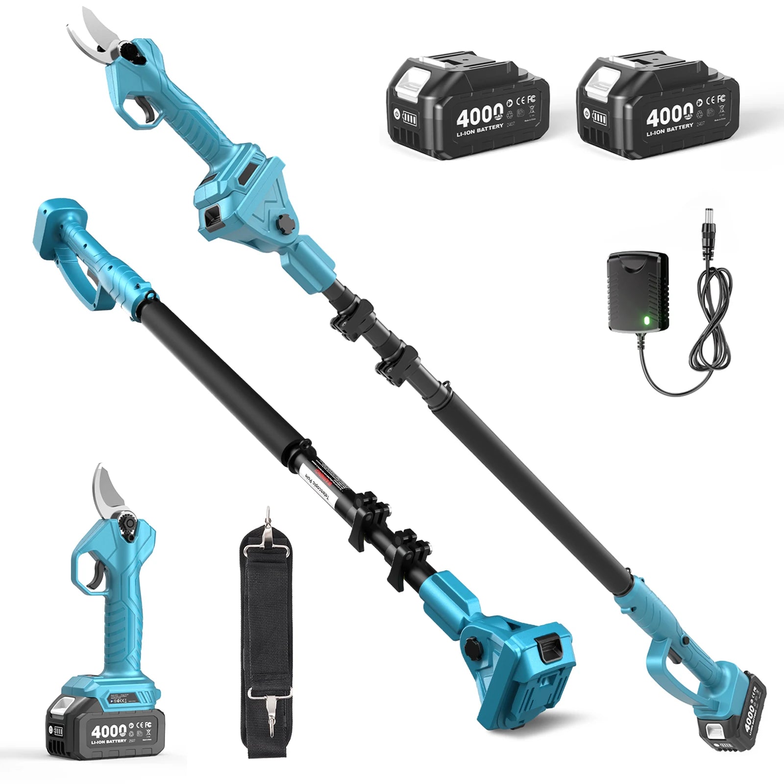 TaskStar 4-in-1 Garden Power Tools Cordless Pole Saw 6" Mini Chainsaw Electric Pruning Shears 30mm Pole Pruner For Wood Cutting