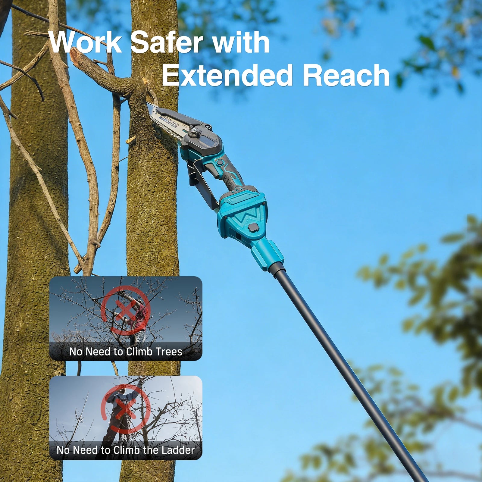 TaskStar 4-in-1 Garden Power Tools Cordless Pole Saw 6" Mini Chainsaw Electric Pruning Shears 30mm Pole Pruner For Wood Cutting