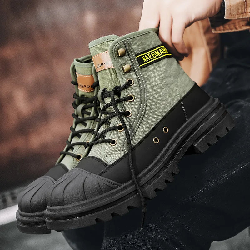 Boots men's high top 2025 summer anti slip and wear-resistant thick soled trendy boots men's workwear versatile